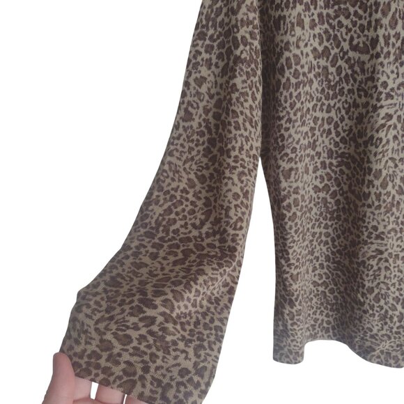 Garnet Hill Leopard Print Cardigan L XL 100% Merino Wool Warm Lightweight Sweate - Picture 5 of 8